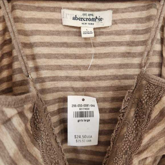 Abercrombie Kids Striped Beige & Brown Lace Detail Camisole Spaghetti Strap Top - Picture 2 of 6